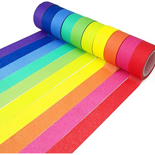 Piokio Rainbow Washi Tape 15mm De Ancho Juego De 10 Rollos, 