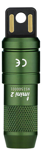 Llavero de mano Edc Flashlight Imini 2, 50 lúmenes, 21 m, linterna recargable, color verde, luz LED blanca