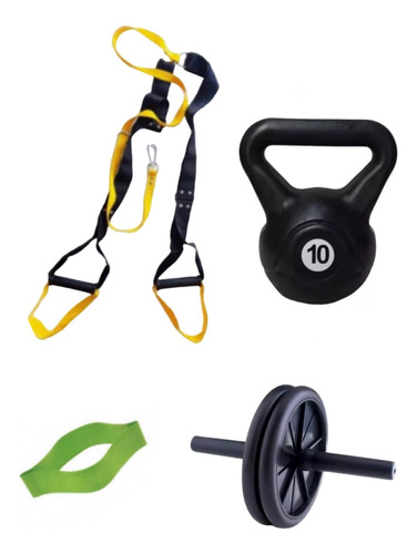 Kit Entrenamiento Trx+banda +rusa 10kg +rueda Fitness