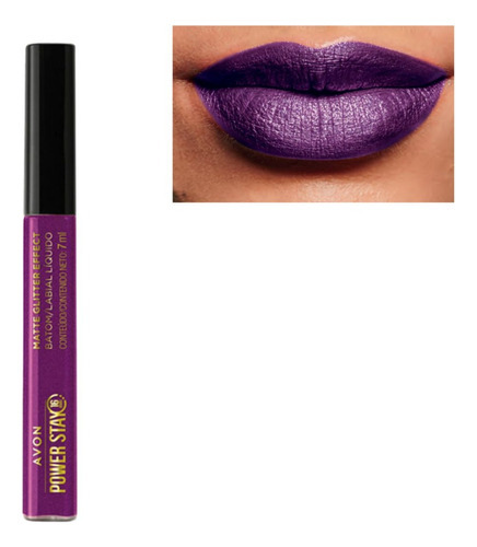 Batom Líquido Matte Glitter Effect Avon Power Stay Powerflex Cor Púrpura Deslumbrante