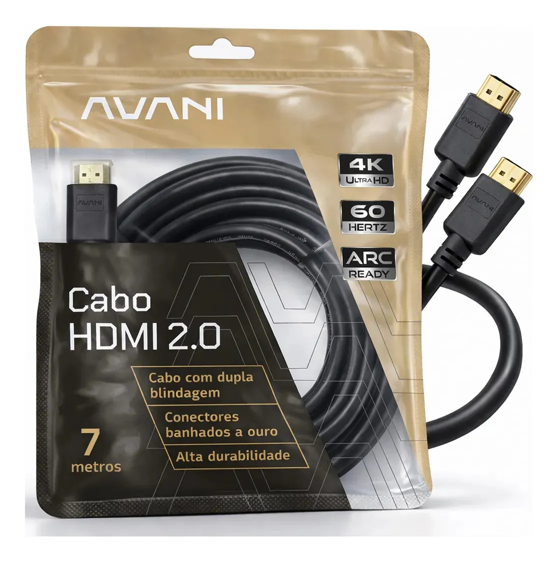 Cabo HDMI 7m Reforçado Dupla Blindagem Alta Durabilidade Versão 2.0 4K Ultra HD ARC CEC Ethernet Conector Banhado a Ouro 7 metros