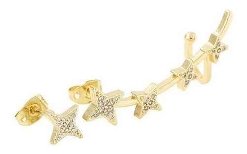 Topo + Earcuff Estrellas En Baño De Oro