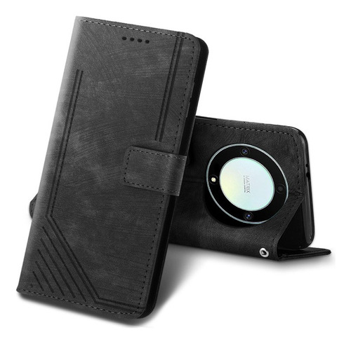 For Honor Magic5 Lite 5g Pu Wallet Flip Card Case+lanyard