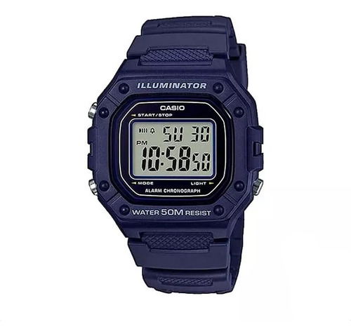 Reloj pulsera Casio Youth W-218H de cuerpo color negro, digital, para hombre, fondo gris y negro, con correa de resina color negro, dial negro, minutero/segundero negro, bisel color negro, luz ámbar y hebilla simple