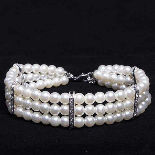 Petfavorites - Collar De 3 Filas De Perlas Con Diamantes De