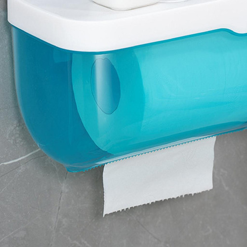 Caja De Pañuelos Autoadhesiva Para El Baño, Soporte Azul L