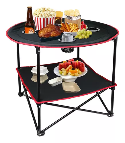 Mesa de camping portátil plegable, mesa de picnic ligera, mesa de playa de  lona impermeable para exteriores con 4 portavasos y bolsas de transporte