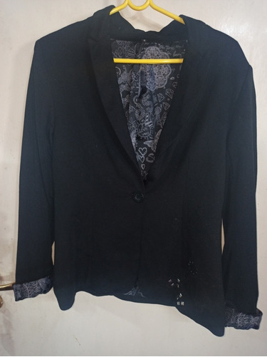 Blazer Saco Corto Desigual 36 S Negro Tachas Bordado Elastan