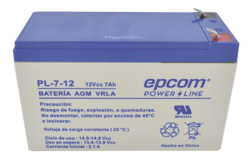 Batería Epcom Agm Vrla 12 Vcd 7 Ah Tamaño Estandar Pl-7-12