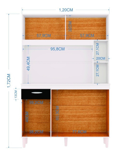 Imagen 3 de 3 de Alacena Mueble Auxiliar Cocina Kit Duda 1.20cm Negro Y Blanc