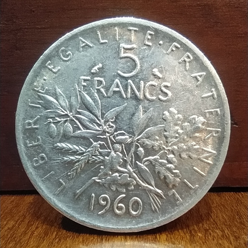 Antigua Moneda De Plata 5 Francos Francia 1960 Km# 926