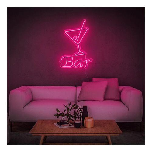 Letrero Led Neon Bar Copa Trago Alto 80cm Luminoso