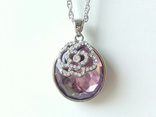 Collar Rosa Púrpura Cristal Y Zirconia Hermoso Diseño