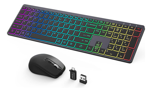 Chesona Teclado Mouse Inalambrico 3 Modo Unico Arco Iris Dpi