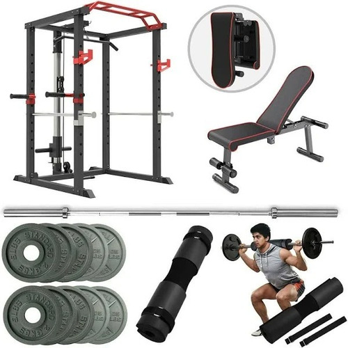 Power Cage Weight Plates Lifting Squat Stand Gym Equipment S