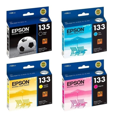 Pack 4 Tintas Epson 135 133 Original B/c/m/y T25 Tx123 Tx125