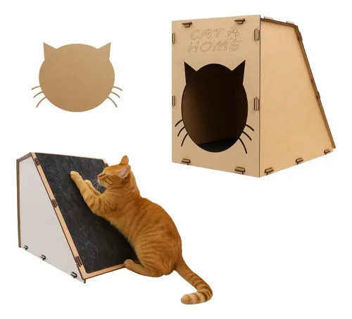 Arranhador Rampa Nicho Para Gatos Toca Casinha Carpete E Mdf Cor ...