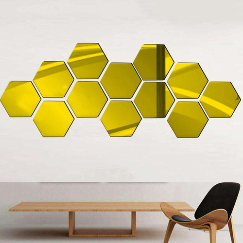 60 Piezas 3d Pegatinas De Pared De Espejo Hexagonal