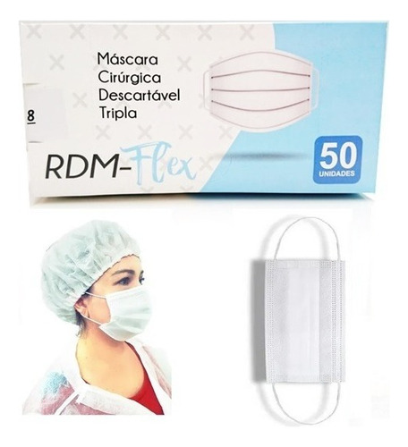 Máscara Descartável Tripla Filtro Meltblown C/ Anvisa 50 Un. Cor Branco