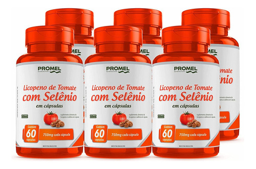 Kit 6 Licopeno De Tomate Selênio 60 Capsulas De 500mg Promel