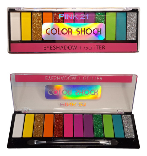 Paleta De Sombras Fluor Color Shock + Glitter Pink 21