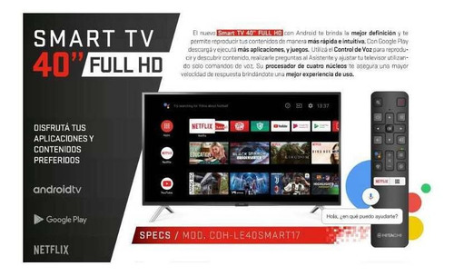 Imagen 4 de 7 de Smart Tv Full Fd Hitachi Le40smart21 40 Control De Voz