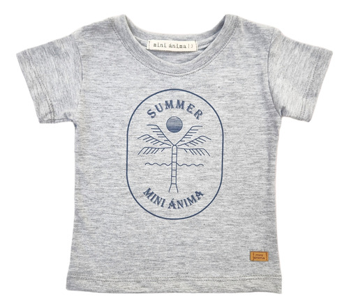 Remera Mini Anima Manga Corta Palmera Bebe Kids Gris Melange