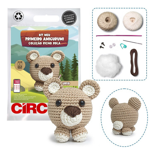 Kit Amigurumi Coleção Bicho Bola Circulo - Receita No Verso Cor 12- Urso