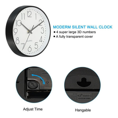 Reloj De Pared Redondo De 8 Pulgadas, Funciona Con Pilas, Si