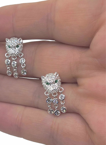 Imagen 3 de 7 de Aros De Plata Pantera Con Cadenas Colgantes .