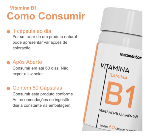 Suplemento Natunéctar Vitamina B1 Sabor Sem Sabor De 500mg X 60 Un