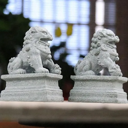 2 Estatuas De Leones Guardianes De Piedra Arenisca