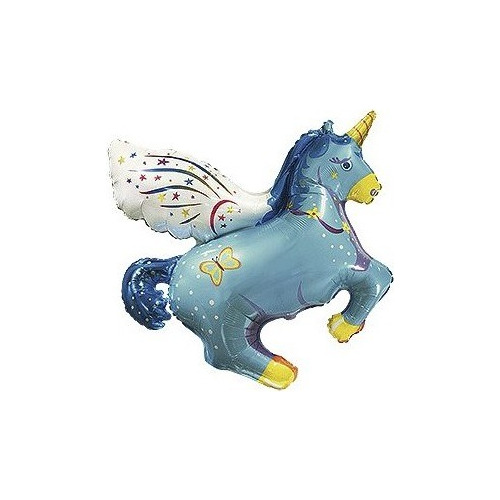 Globo Metalizado Unicornio Celeste Alas Blancas 35cm X1 Uni