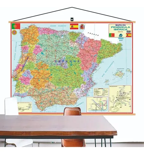 Portugal mapa político – Papel laminado A2 Size 42 x 59.4 cm