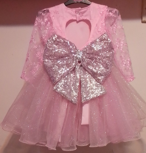 Vestido De Fiesta Bebe Nena Manga Larga Bordado Bautismo