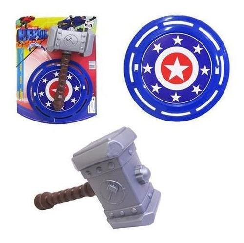 Brinquedo Kit Martelo Thor Infantil Batalha Com Escudo