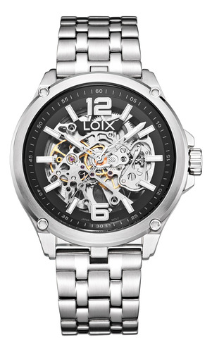 Reloj Loix La2117-1 Para Hombre Plateado Maquinaria Visible