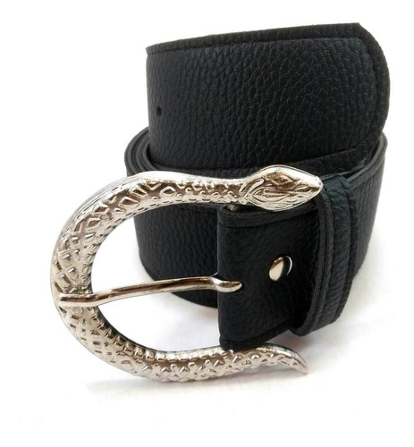 Imagen 5 de 10 de Cinturon Negro Mujer Eco Cuero Serpiente Hebilla Niquel 39mm