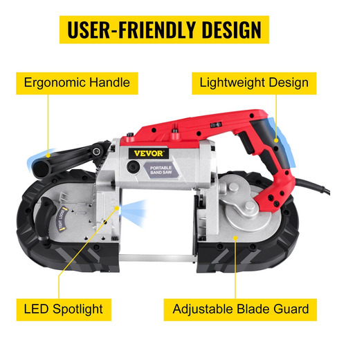 Sierra Banda Portátil Vevor Corte 5 Pul 110v 10a Profesional Rojo 60 Hz