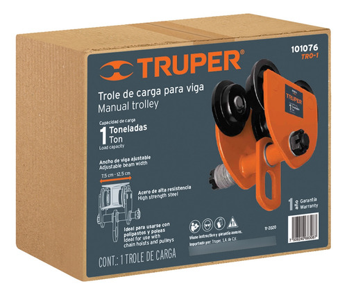 Trole Carga 1 Ton P/ Vigas Ips E Ipr Ajustable Truper 101076