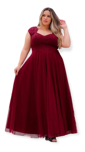 Vestido De Festa Plus Size Longo Marsala Formatura  Manga