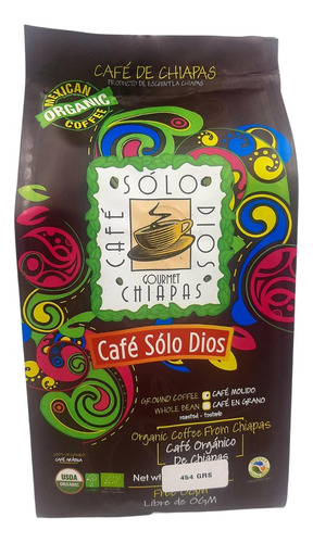 Café Sólo Dios, Molido Orgánico, Artesanal, 454g. Chiapas