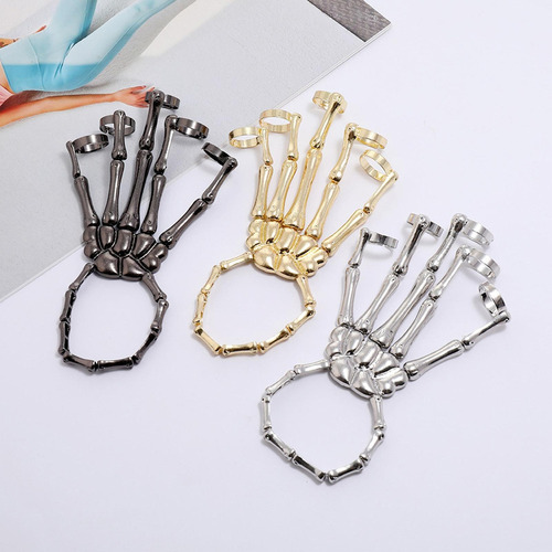 Para 2 Pulseras De Mano De Esqueleto Con Anillos, Pulsera