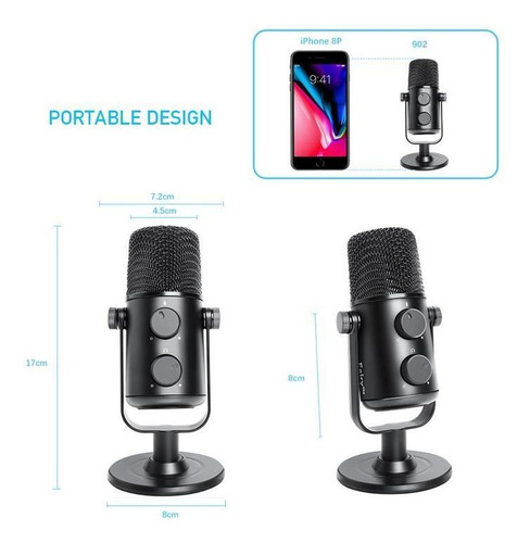 Microfone Condensador,usb-c,cardioide P/ Smartphone,tablet