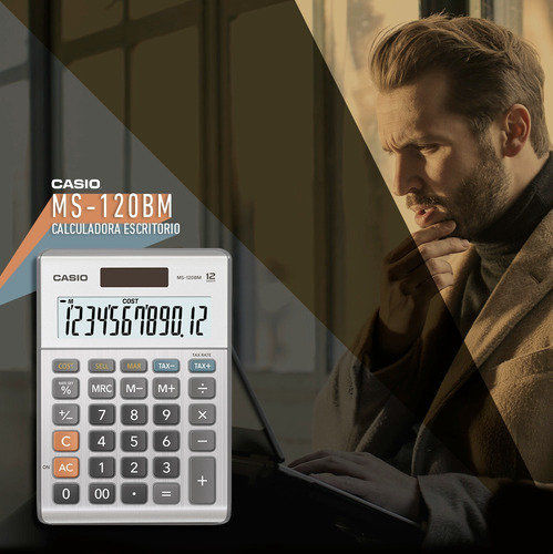 Imagen 5 de 6 de Calculadora De Escritorio Casio Ms-120bm, Solar Y Pila, 12 D