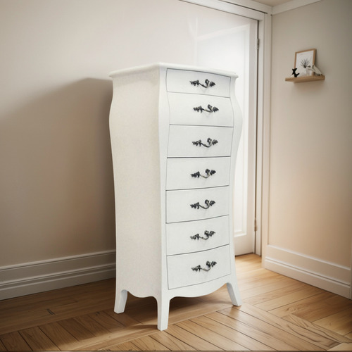Chiffonnier Branco 7 Gavetas Prata Envelhecida - Elegância Branco