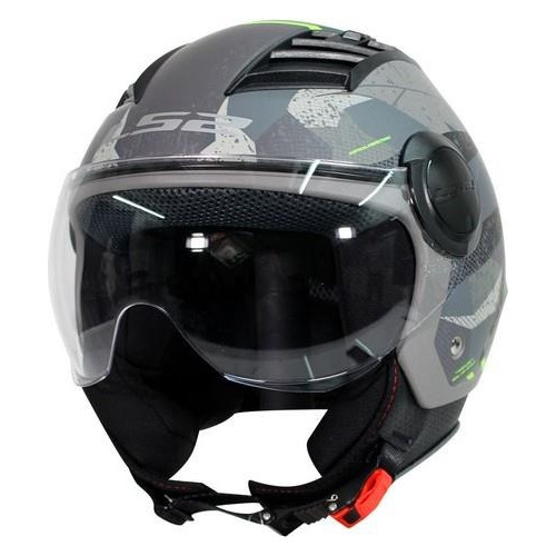 Casco Abierto Para Moto Ls2 Of562 Airflow Camo Gris/ Amarill