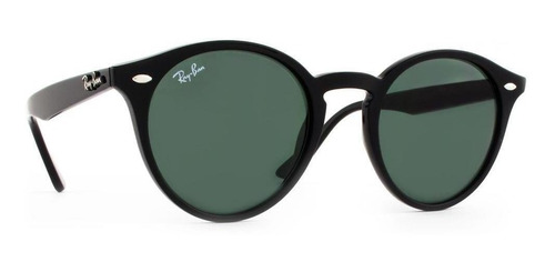 Anteojos de sol Ray-Ban Round RB2180 Standard con marco de propionato color polished black, lente green de plástico clásica, varilla polished black de propionato