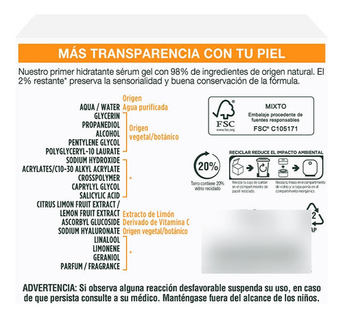 Garnier Express Aclara Gel Sérum Hidratante 50 Ml Todo Tipo De Piel Día/noche
