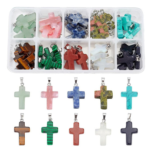 50 Piezas De Cruces De Piedra 10 Colores Colgantes De P...